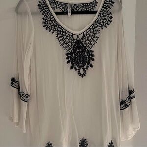 Elegant White and Black Embroidered Women's Top